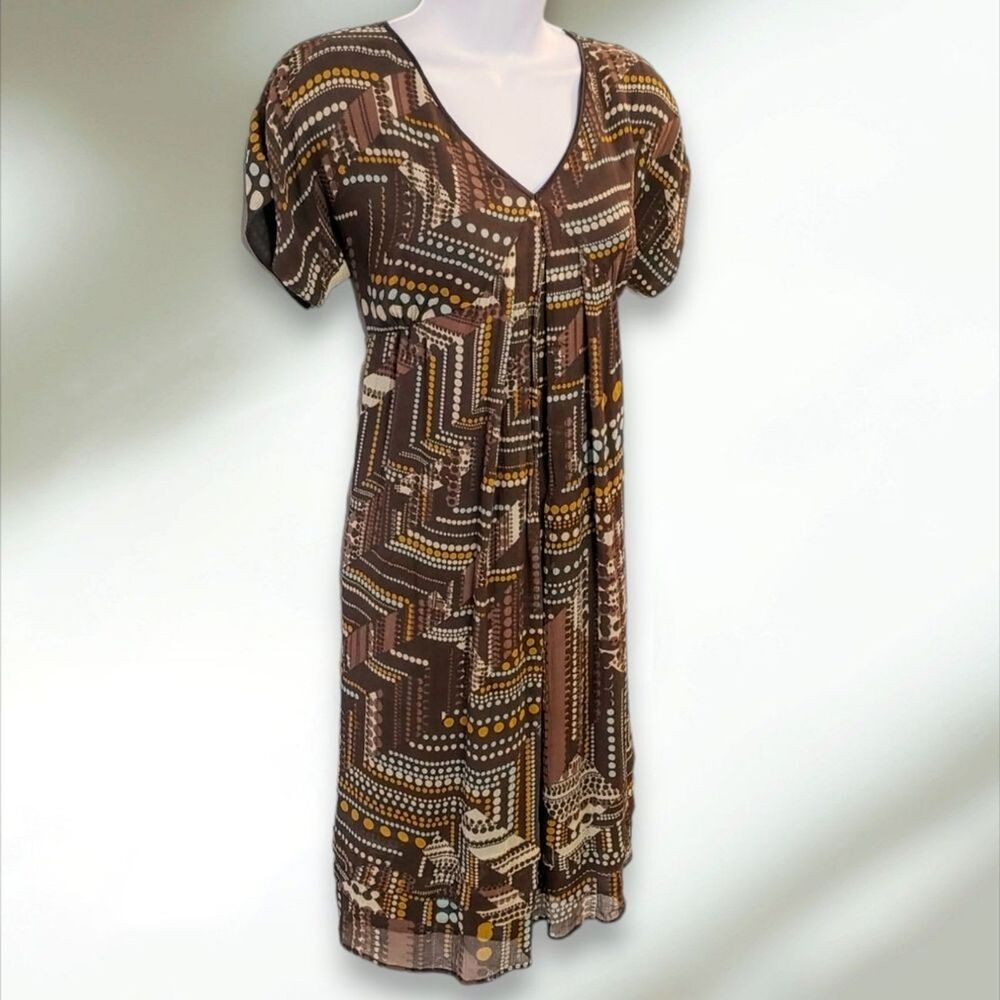 j.jill 100% Silk Dress Womens 8P Petites Medium Brown Midi Short Sleeve - Picture 5 of 10